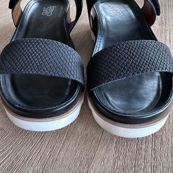 Franco Sarto India Platform Wedge Leather Velcro Sandal Black Embossed Snake 10 - Picture 6 of 16